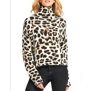 Dkny Leopard Print Cowl Neck Sweater in Black, White & Tan